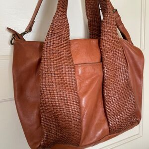 Leather Crossbody Handbag-Braided Leather Handles-Adjustable & Removable Strap